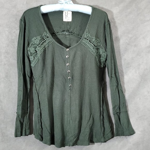 Haute Project Long Sleeve Top with Crocket Inset Dark Green Size M - Picture 1 of 10